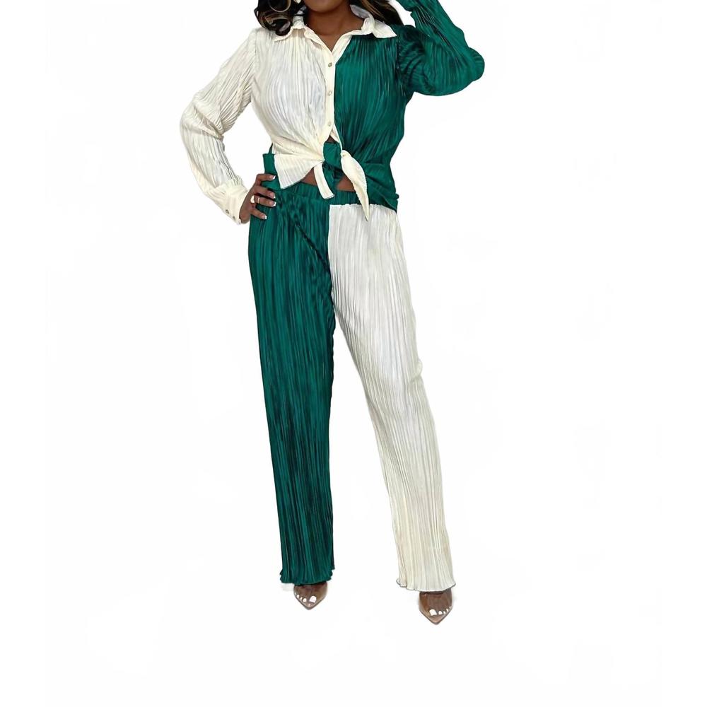 NEW AZURA half and half two-toned plisse set in cream/green